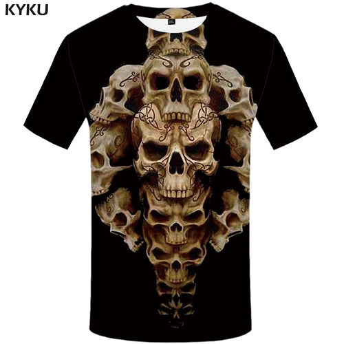 KYKU Skull T-shirt Men Gray Skeleton T Shirt Anime Clothes Cool 3d Printed Tshirt Casual Vintage Mens Clothing Summer Streetwear
