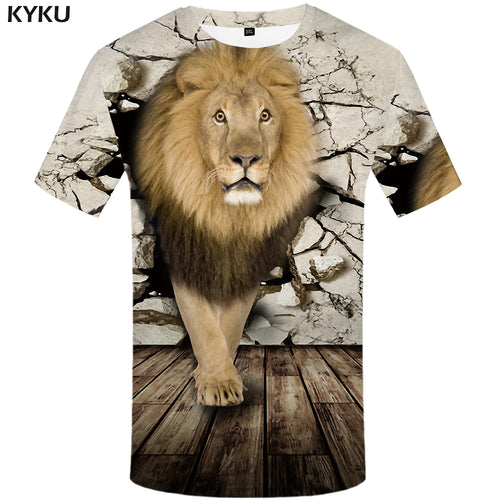 KYKU Lion T-shirt Men Hip Hop T Shirt Animal 3d Vintage Printed Tshirt Funny T Shirts Gothic Mens Clothing Casual Streetwear Top