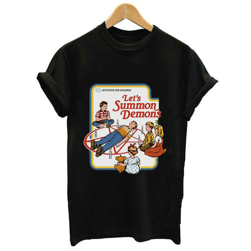 Funny Vintage Women Tshirt Short Sleeve Let's Summon Demons Harajuku Print Graphic Tops Shirt Summer Tumblr Women Tees