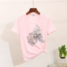 Load image into Gallery viewer, ALPHALMODA Embroidery Vintage Flowers Beaded Tshirt Ripped Holes Pencil Fashion Jeans Ladies Summer Trendy Fashion Clothing